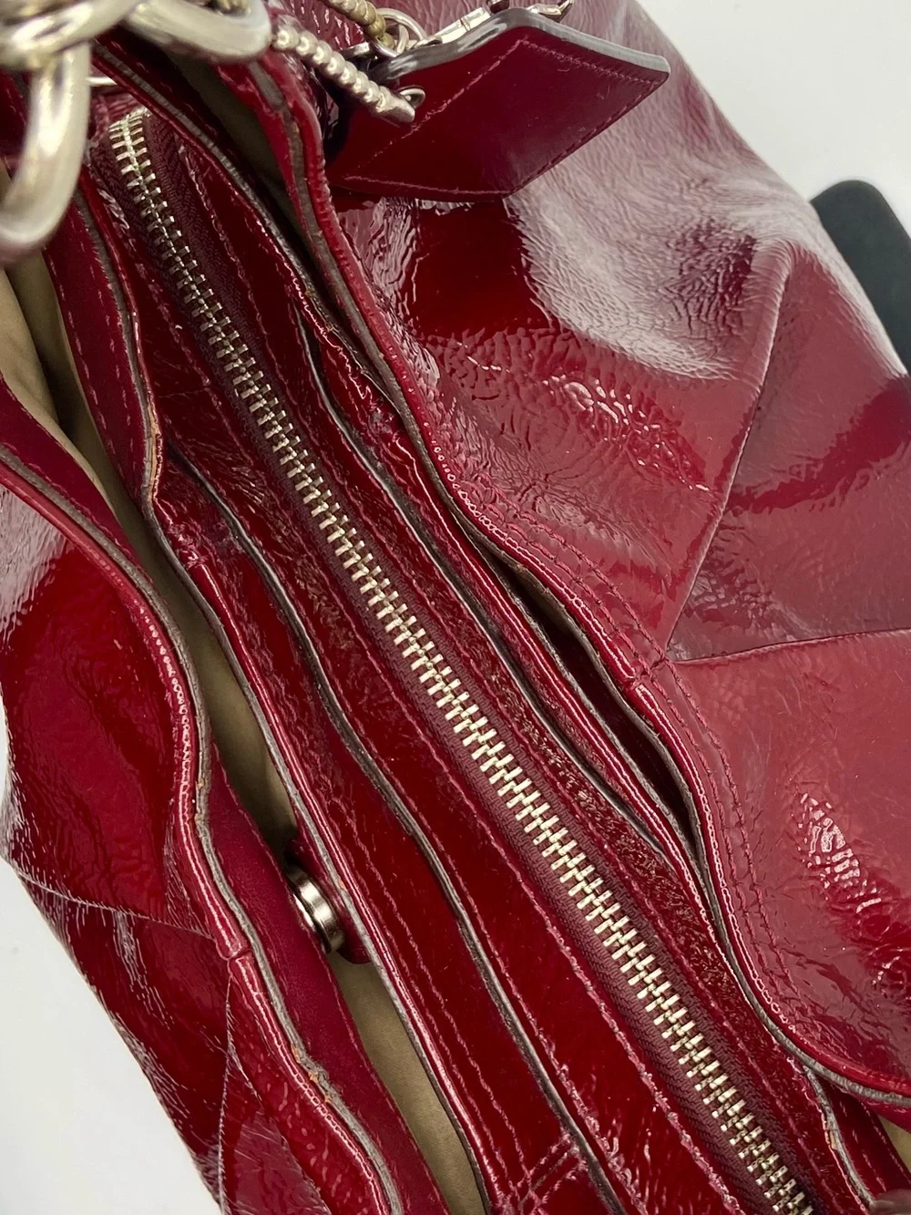 Coach Mia 15734 Burgundy Red Patent Leather Shoulder Bag Hobo Silver Hardware